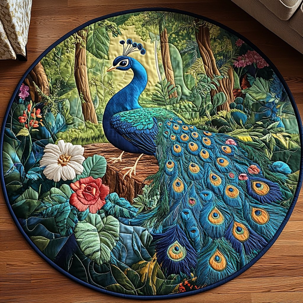 Royal Feathers Round Mat Rug - washable non-slip printed rug
