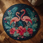 Royal Flamingo Duo Round Mat Rug - washable non-slip printed rug