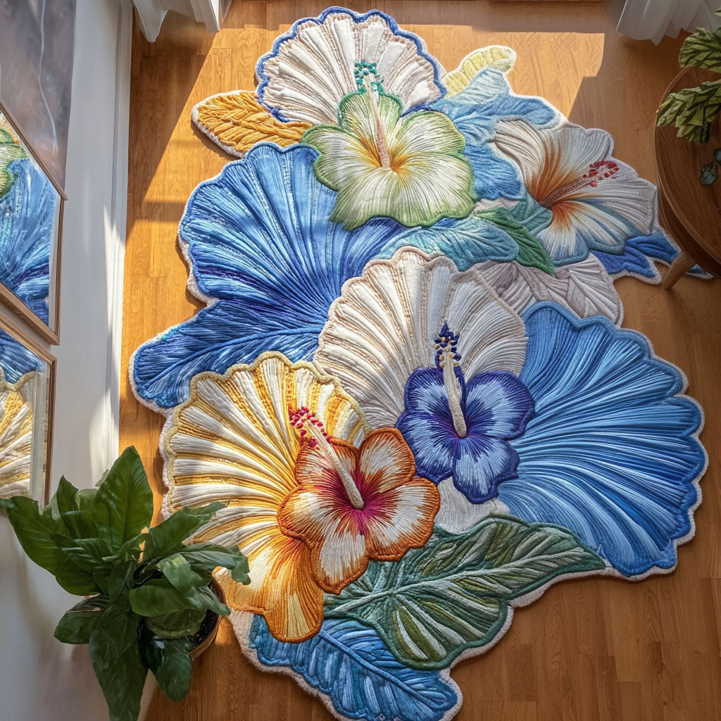 Royal Hibiscus Custom Shape Area Rug - Nature Design | Die-Cut Non-Slip Rug - washable non-slip printed rug
