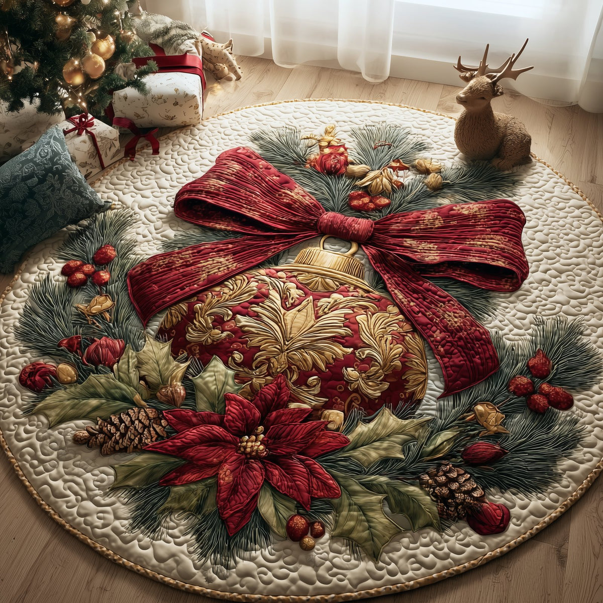 Royal Ornament Round Mat Rug - washable non-slip printed rug