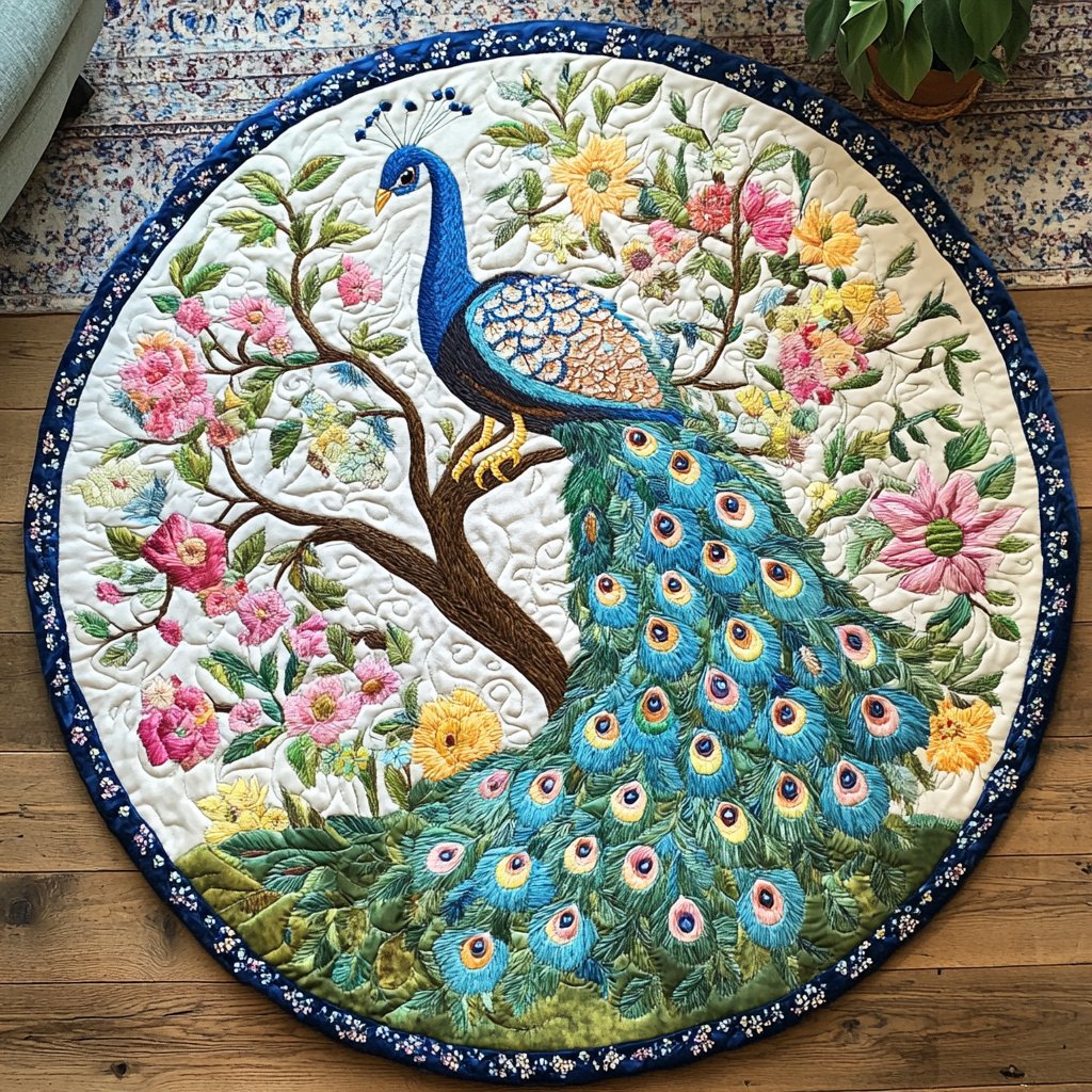 Royal Plume Round Mat Rug - washable non-slip printed rug