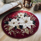 Royal Poinsettia Round Mat Rug - washable non-slip printed rug