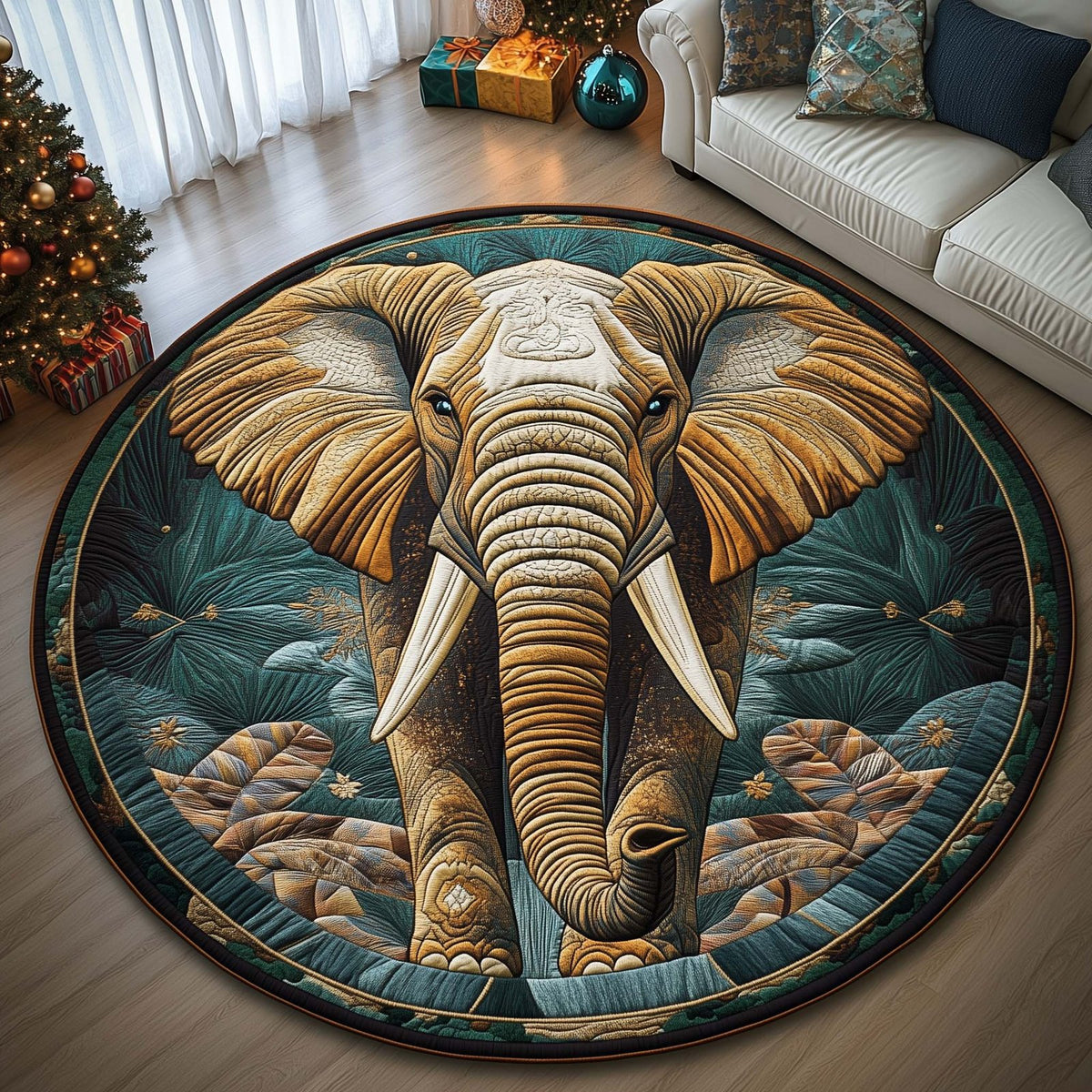 Royal Tusk Round Mat Rug - washable non-slip printed rug