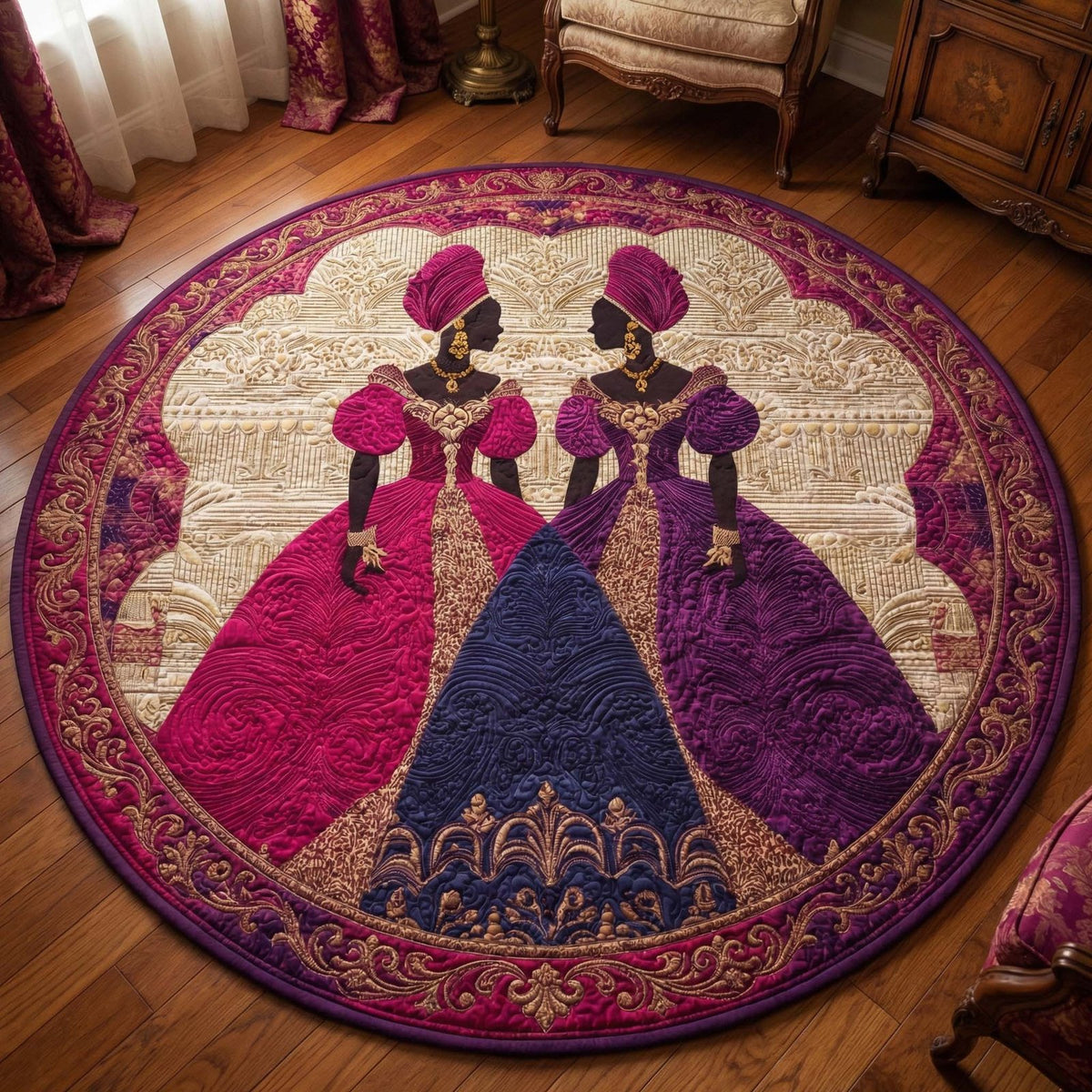 Royal Twins Round Mat Rug - washable non-slip printed rug