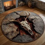Rustic Antler Round Mat Rug - washable non-slip printed rug