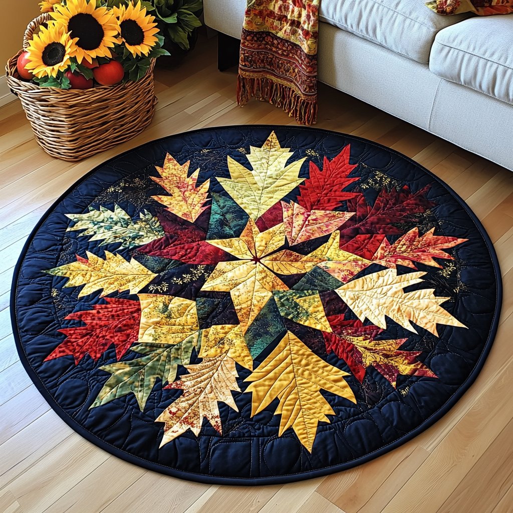 Rustic Autumn Round Mat Rug - washable non-slip printed rug