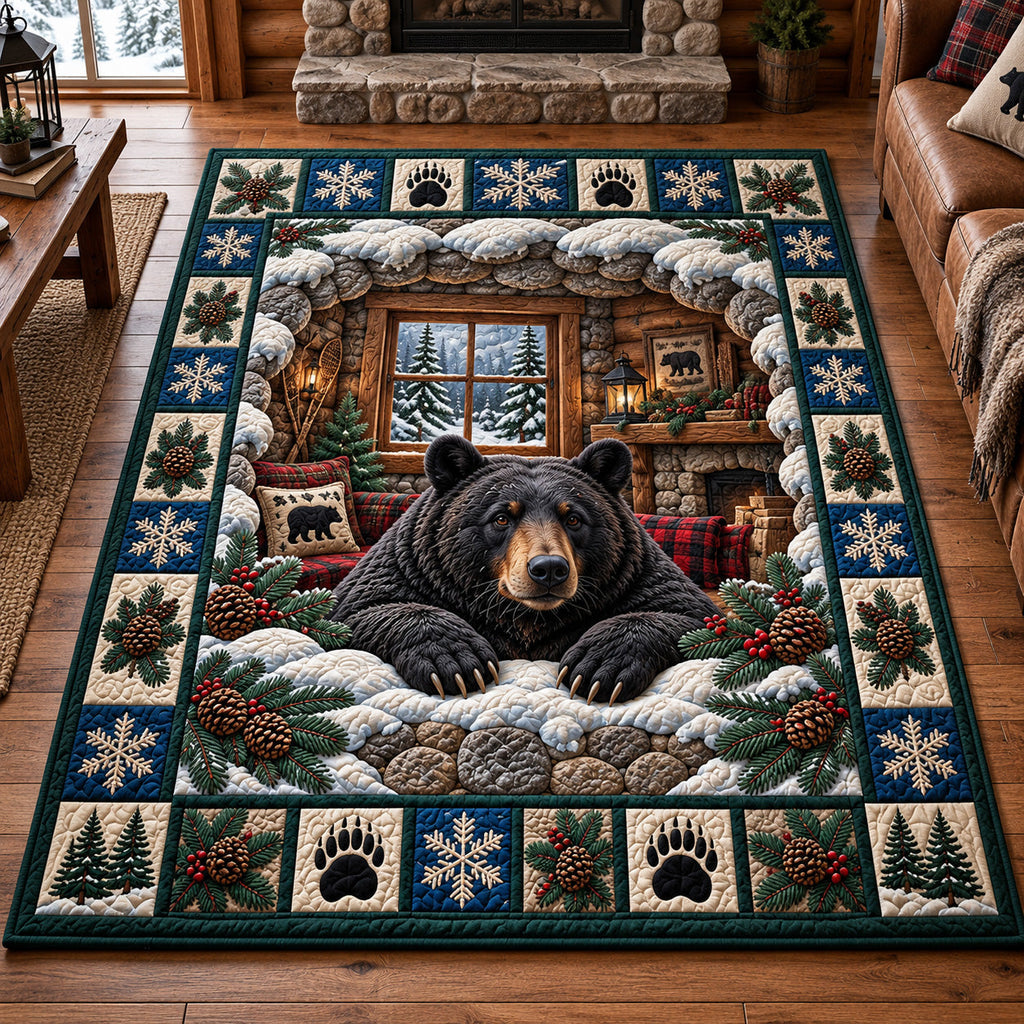 Rustic Bear Patchwork area rug in a living room
