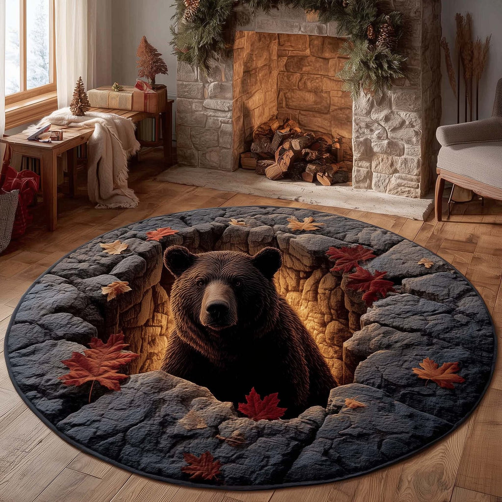 Rustic Bear Round Mat Rug - Cute Pet Design | Animal Printed Home Decor