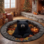 Rustic Bear Round Mat Rug - washable non-slip printed rug