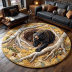 Rustic Bear Round Mat Rug - Cute Animal Design | Charming Home Decor - washable non-slip printed rug