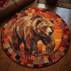 Rustic Bear Round Mat Rug - washable non-slip printed rug