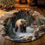 Rustic Bear Round Mat Rug - Cute Pet Design | Animal Printed Home Decor