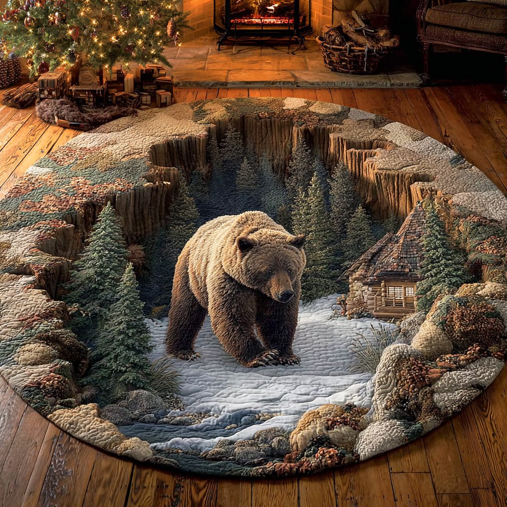 Rustic Bear Round Mat Rug - Cute Pet Design | Animal Printed Home Decor