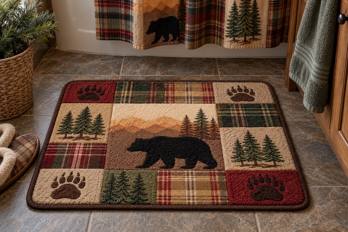 Rustic Bear Trail Bathroom Mat Doormat - Cute Animal Design | Printed Welcome Doormat - washable non-slip printed rug