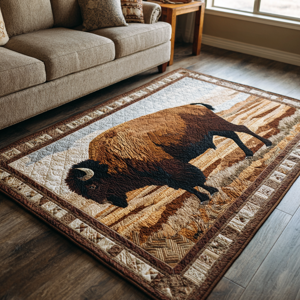 Rustic Bison area rug in a living room