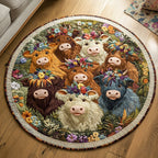 Rustic Bloom Round Mat Rug - washable non-slip printed rug