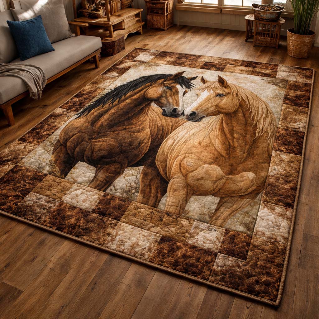 Rustic Bonded Stallions area rug in a living room