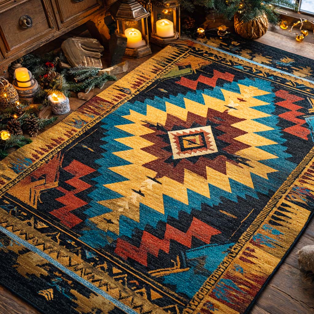 Rustic Canyon Geometry area rug in a living room