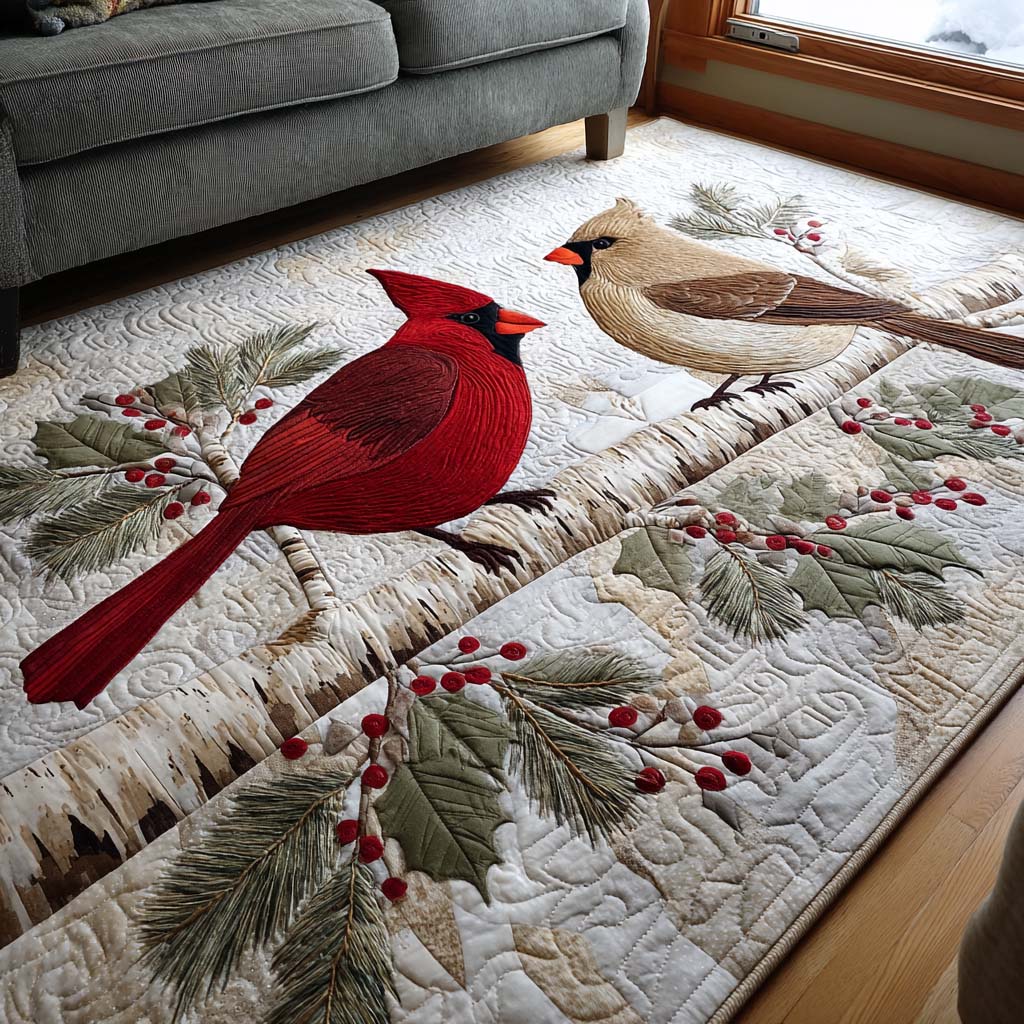 Rustic Cardinal area rug in a living room