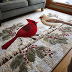 Rustic Cardinal area rug in a living room