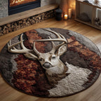Rustic Deer Round Mat Rug - washable non-slip printed rug
