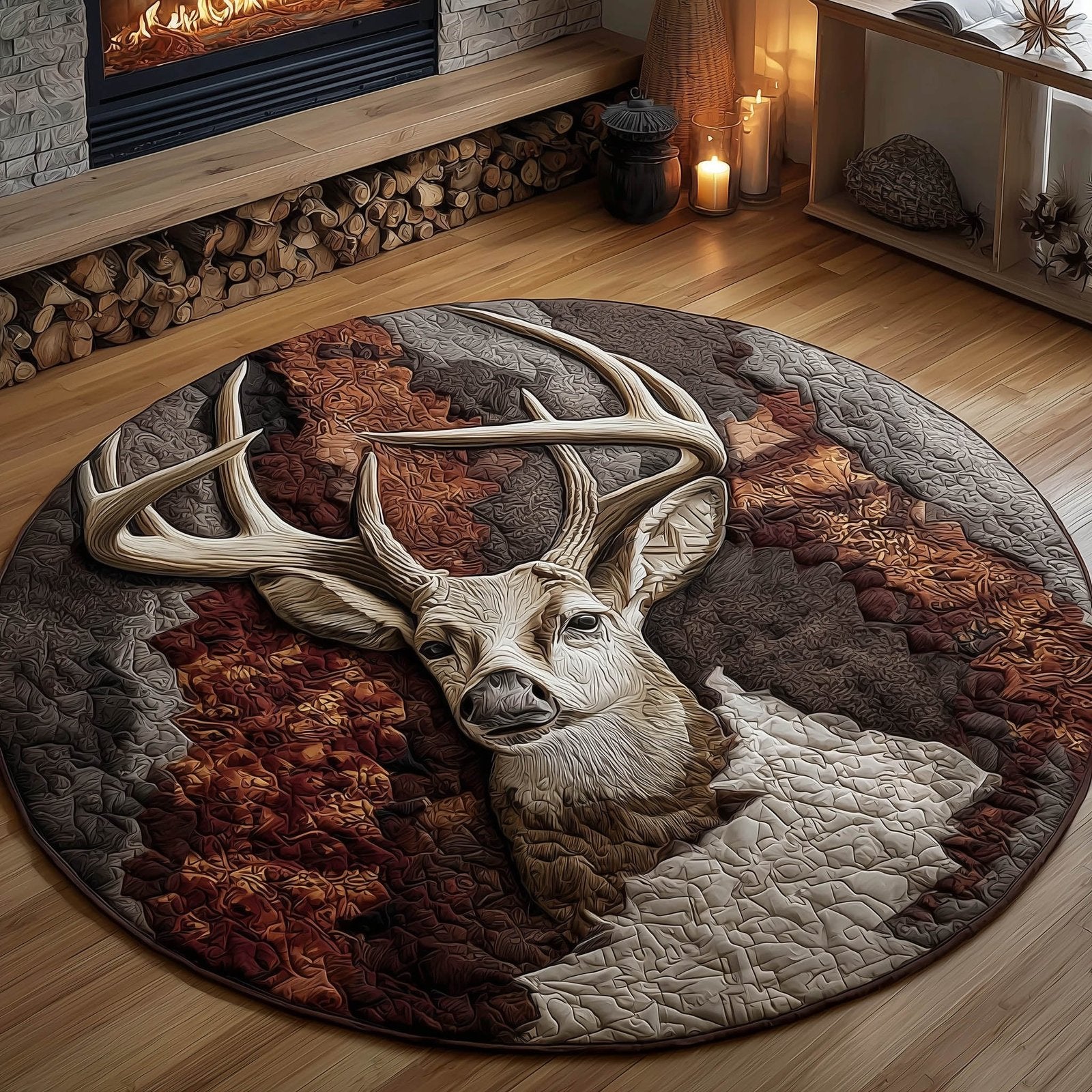 Rustic Deer Round Mat Rug - Nature Design | Serene Home Decor