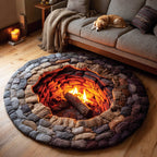 Rustic Fire Gathering Round Mat Rug - washable non-slip printed rug