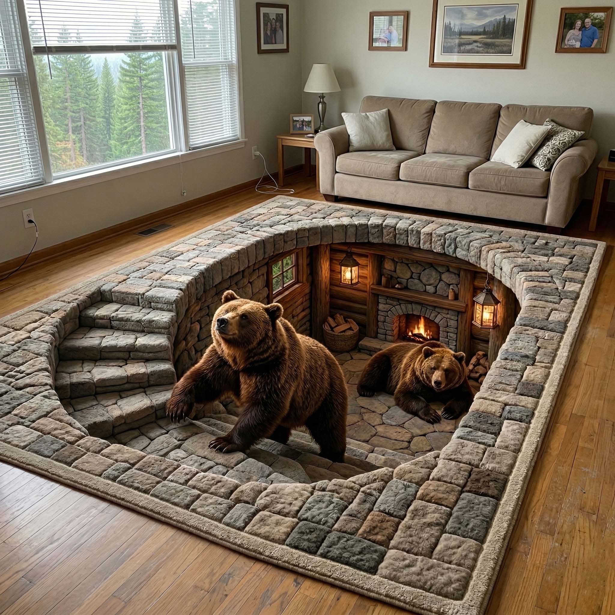 Rustic Guardian area rug in a living room
