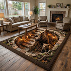 Rustic Guardian area rug in a living room