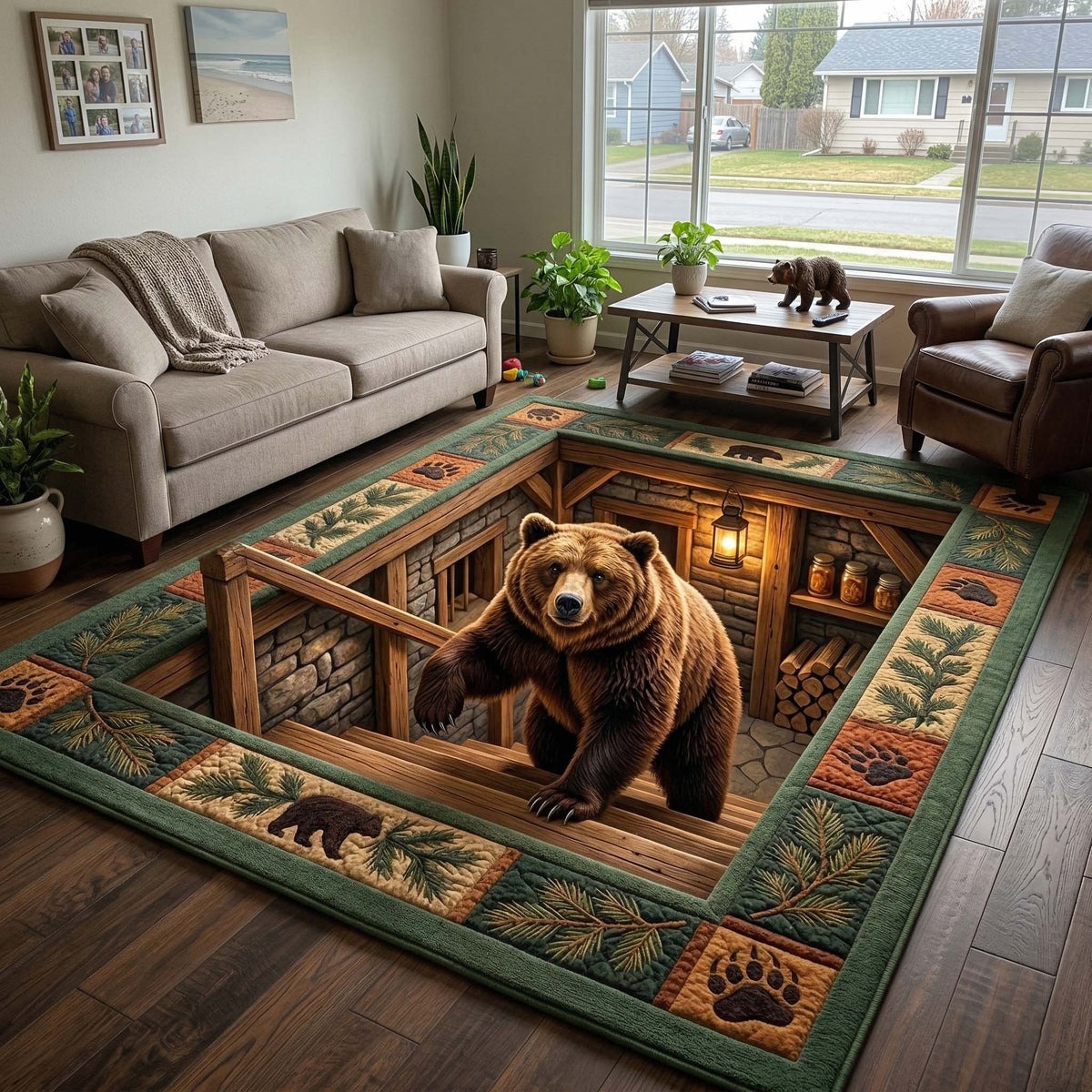 Rustic Guardian area rug in a living room