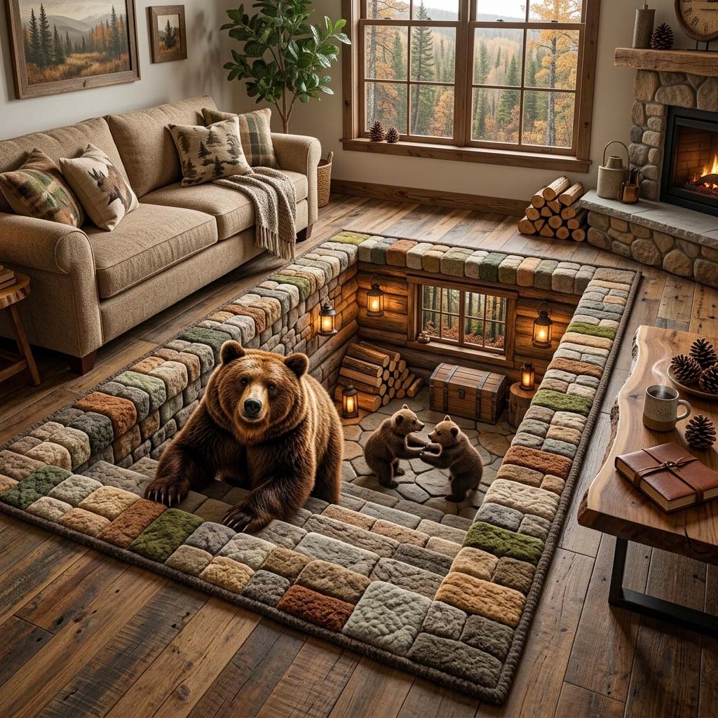Rustic Guardian area rug in a living room
