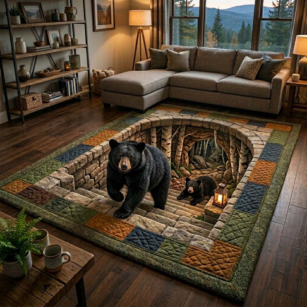 Rustic Guardian area rug in a living room
