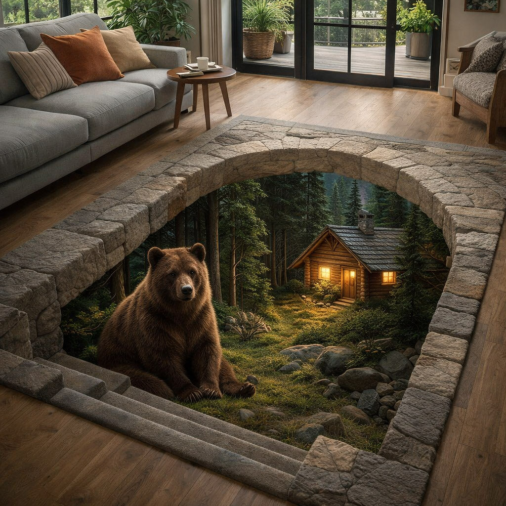 Rustic Guardian area rug in a living room