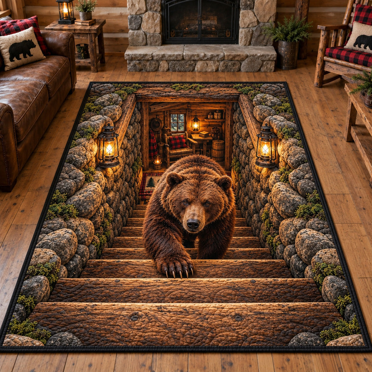 Rustic Guardian area rug in a living room