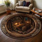 Rustic Guardian (Design 6) Round Mat Rug - washable non-slip printed rug