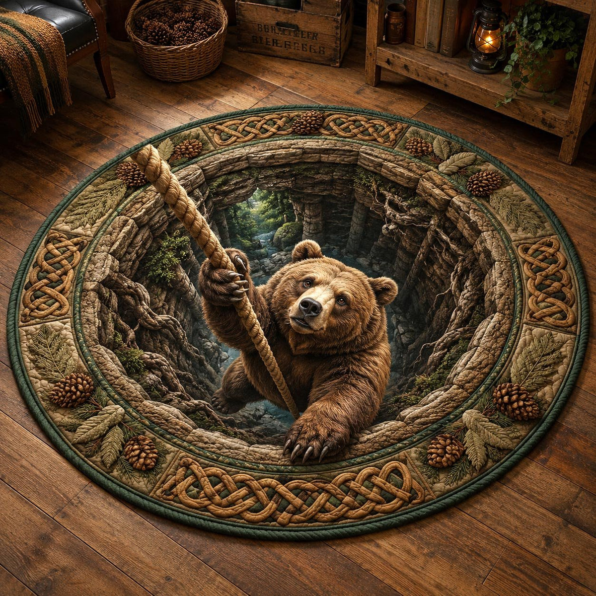 Rustic Guardian Round Mat Rug - washable non-slip printed rug