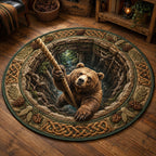 Rustic Guardian Round Mat Rug - washable non-slip printed rug