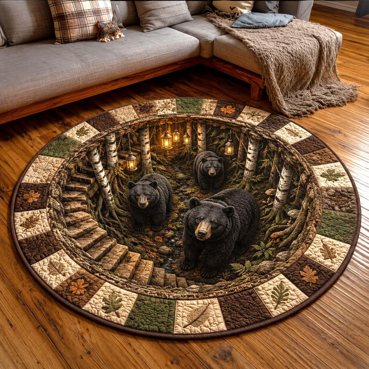 Rustic Guardian (Design 8) Round Mat Rug - washable non-slip printed rug