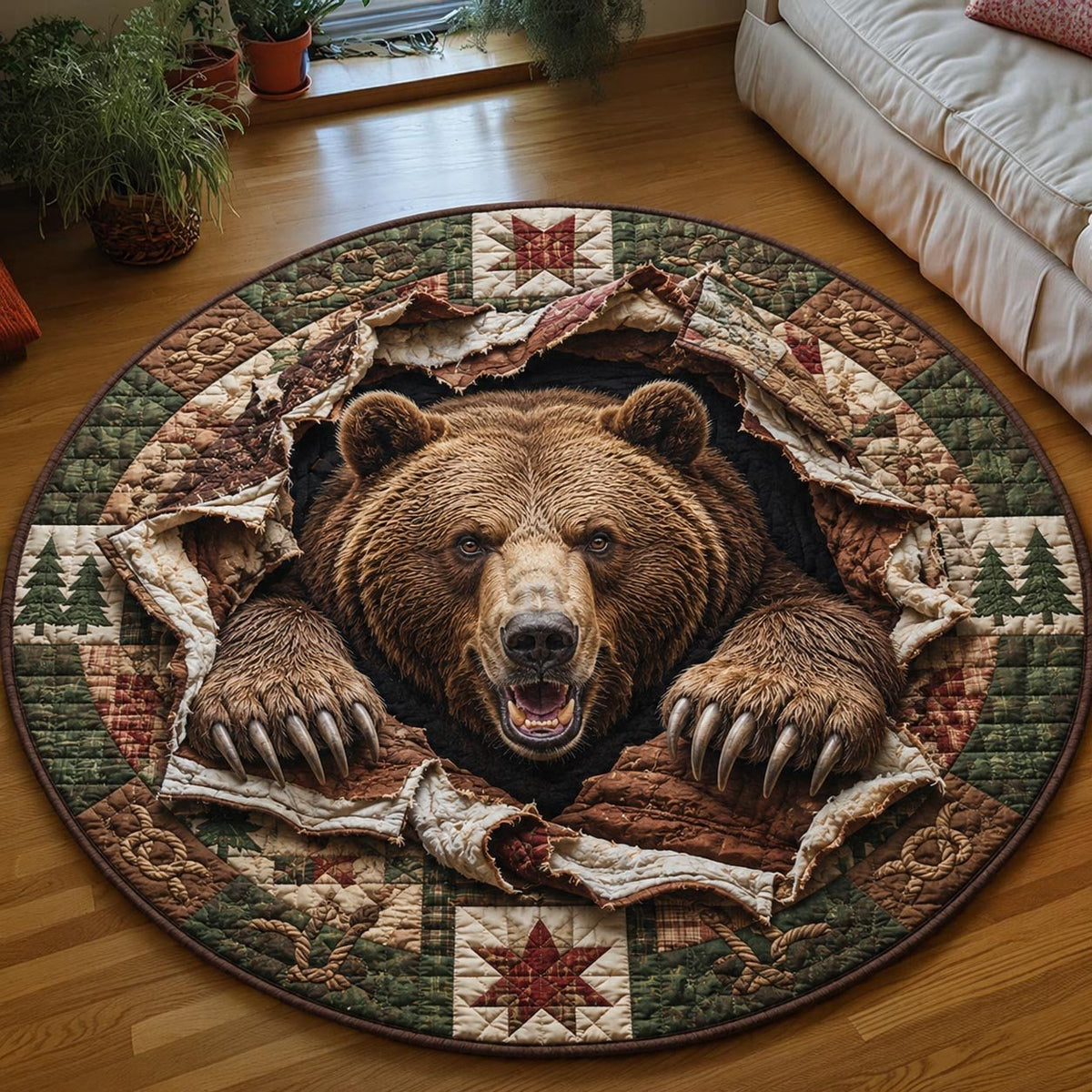 Rustic Guardian (Design 3) Round Mat Rug - washable non-slip printed rug