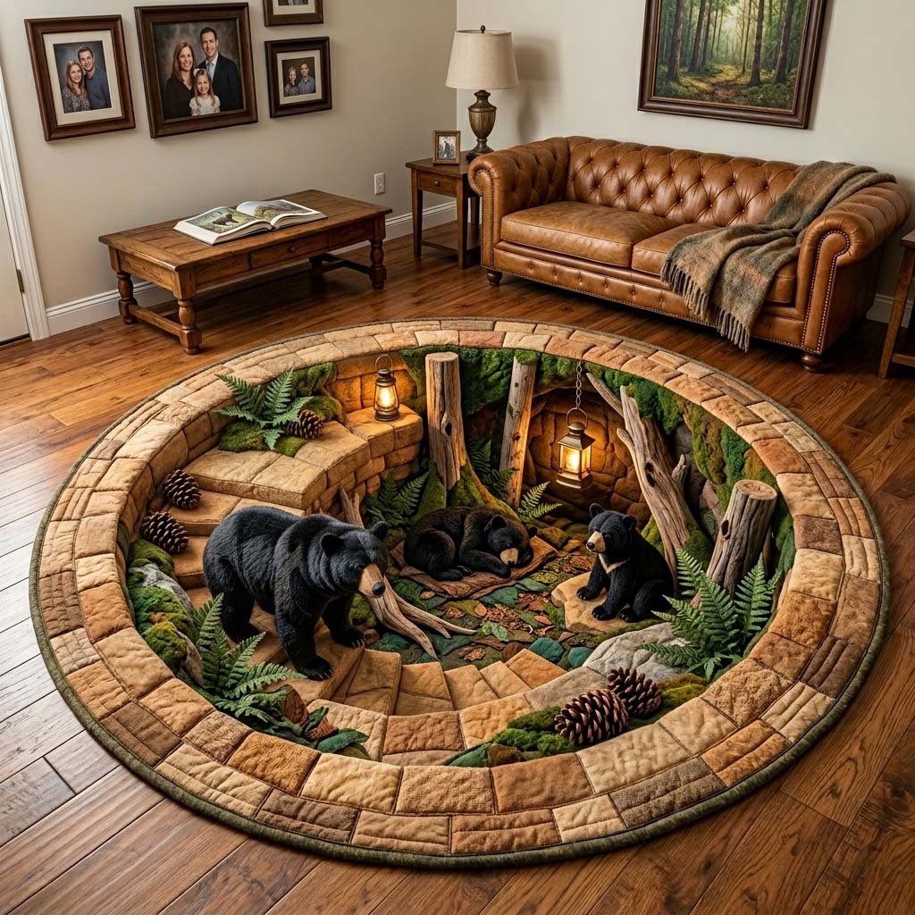 Rustic Guardian (Design 13) Round Mat Rug - washable non-slip printed rug