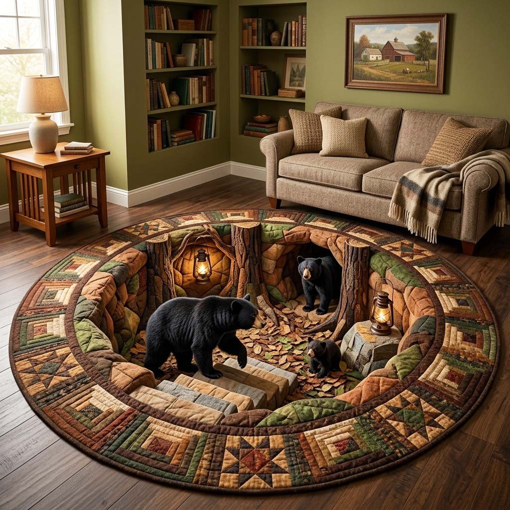 Rustic Guardian (Design 2) Round Mat Rug - washable non-slip printed rug