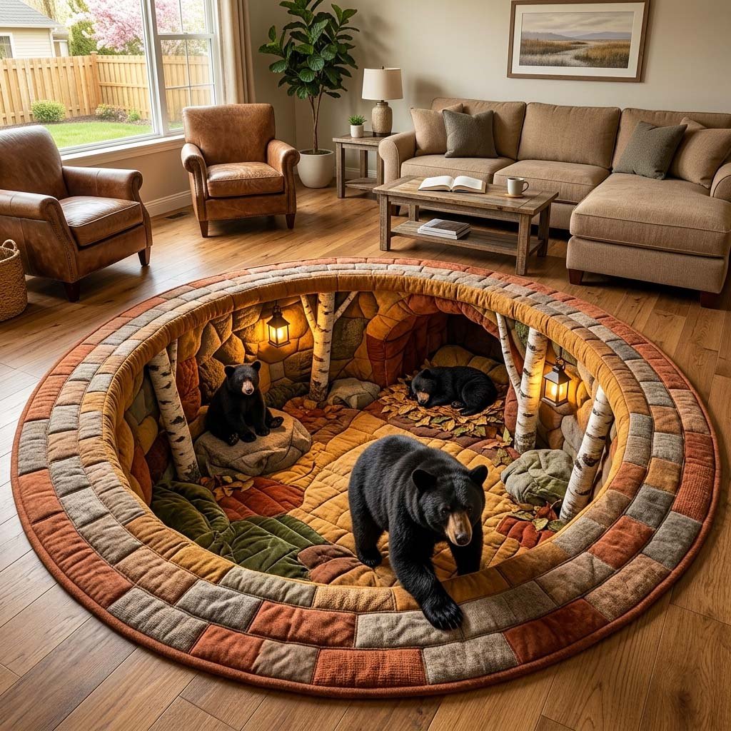Rustic Guardian (Design 12) Round Mat Rug - washable non-slip printed rug