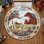 Rustic Hoofbeats Round Mat Rug - washable non-slip printed rug
