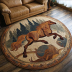 Rustic Horse Round Mat Rug - washable non-slip printed rug