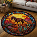 Rustic Meadow Round Mat Rug - washable non-slip printed rug