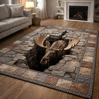 Rustic Moose area rug in a living room