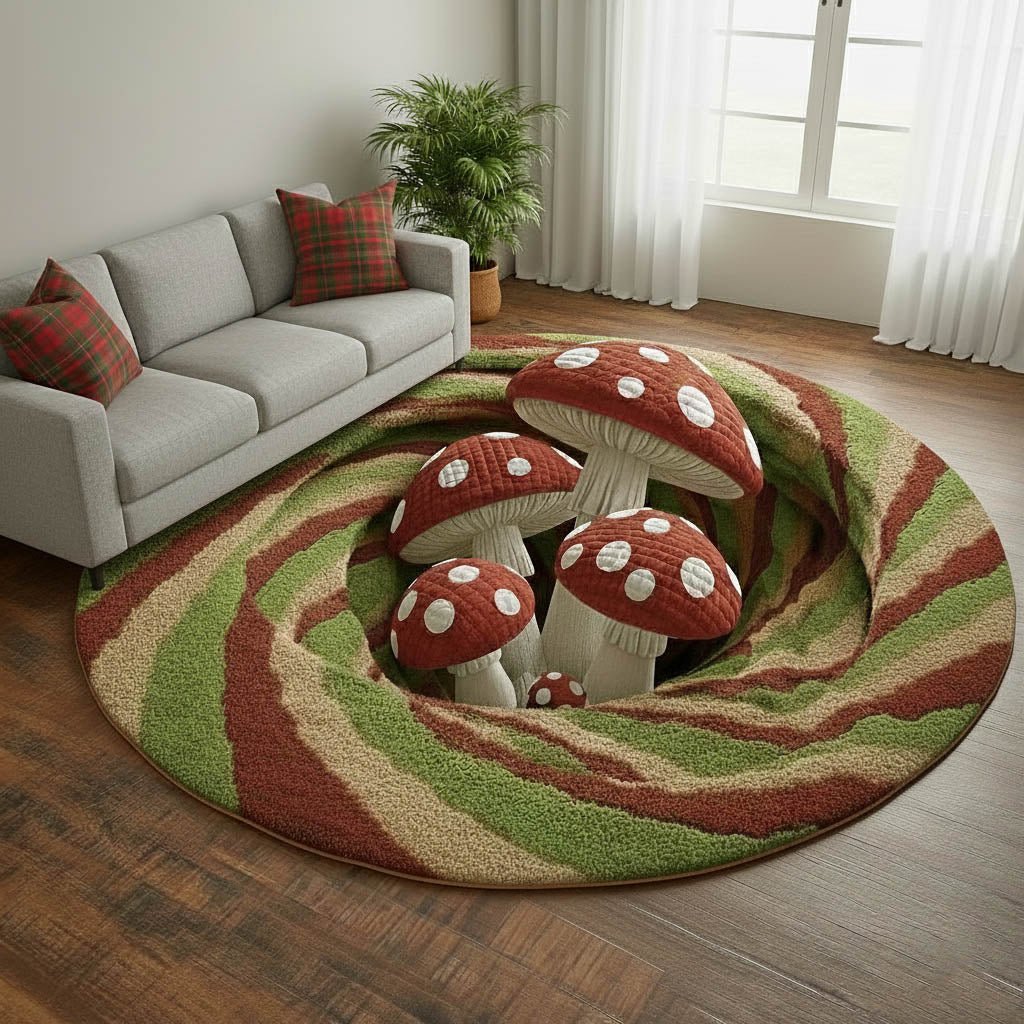 Rustic Mushroom Round Mat Rug - Nature Design | Serene Home Decor