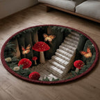Rustic Mushroom Round Mat Rug - washable non-slip printed rug