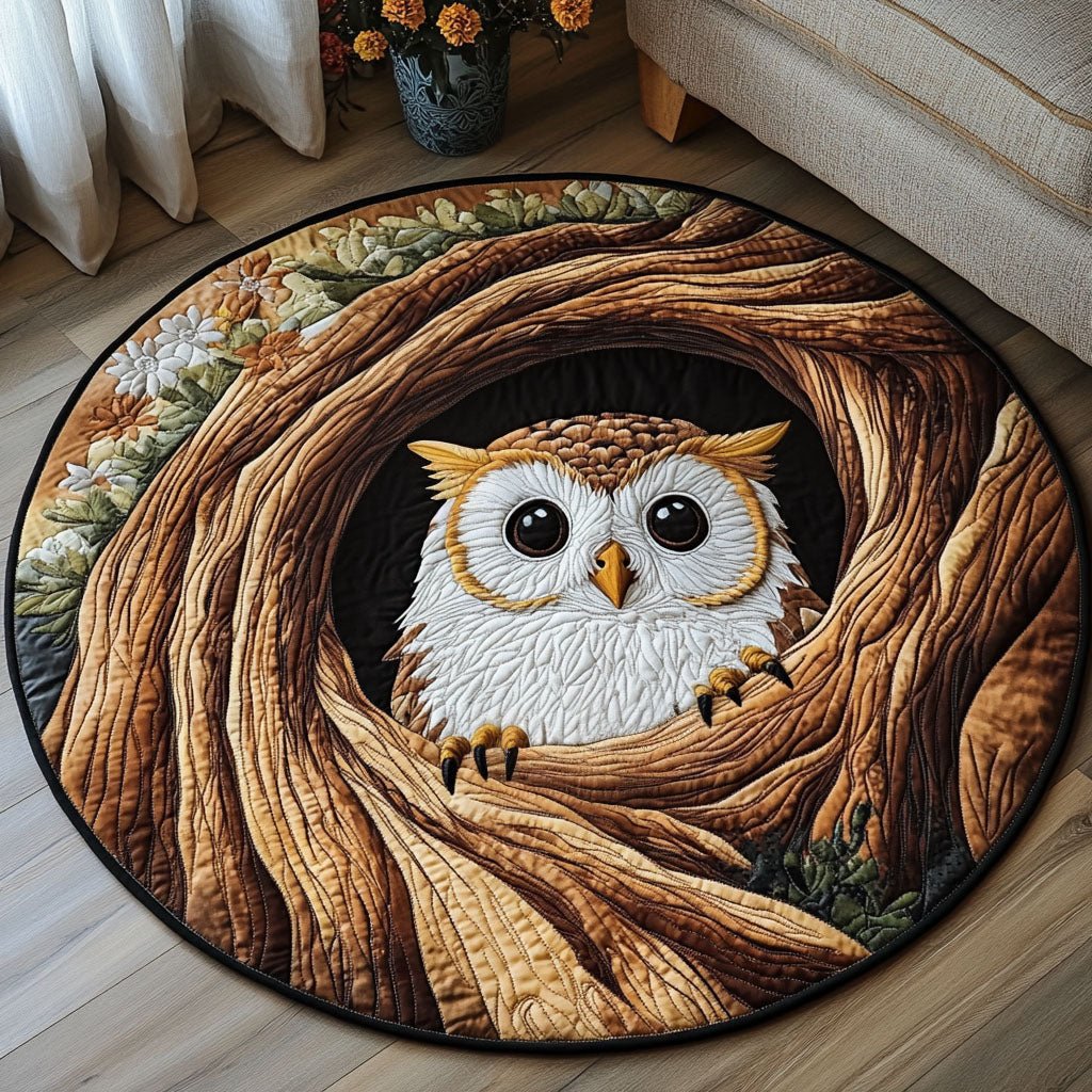 Rustic Night Watcher Round Mat Rug - washable non-slip printed rug