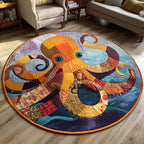 Rustic Octopus Round Mat Rug - washable non-slip printed rug